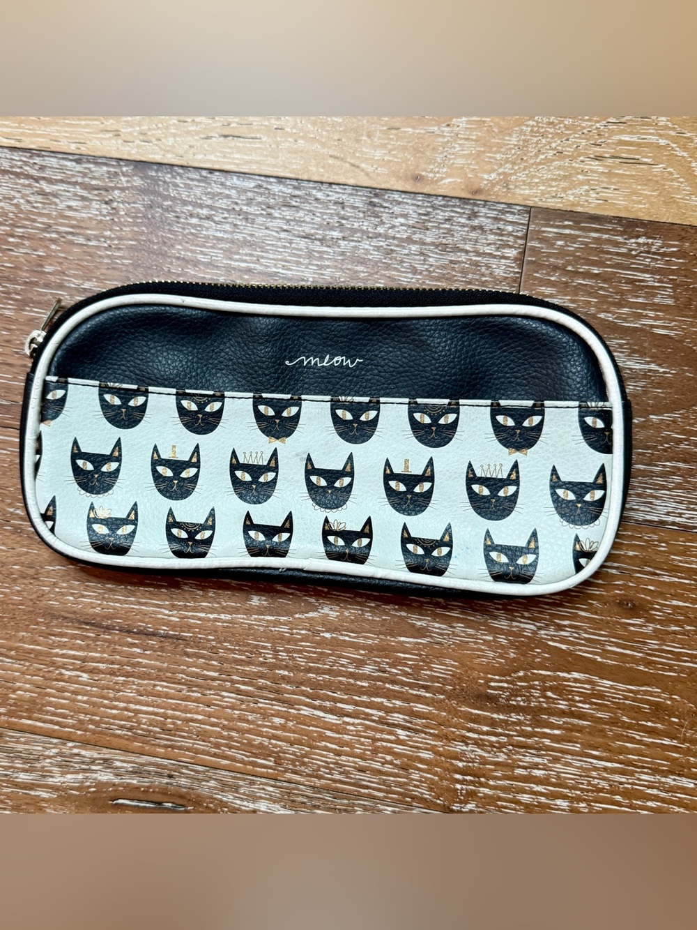 Black & White Cat Print Zipper Pouch / Cosmetic Bag / Meow